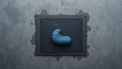 Poster - Creative action of a blue pillow on a dark canvas artistic photography minimalist environment aerial view conceptual design