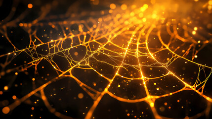 Wall Mural - Ethereal golden spiderweb weave with delicate illuminations for elegant design. Luminous Weft. Illustration
