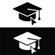 © stockbyazan - Graduation Cap and Cursor Silhouette on White and Black Backgrounds