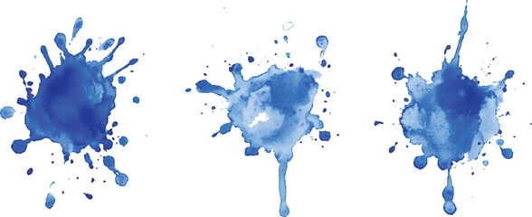 Fototapete - 3 set of blue watercolor brush strokes isolated on a white background. vector watercolor paint splashes flowing ink blots and dynamic color textures on a clean white background modern design.