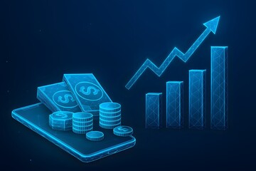 Poster - Digital Finance Growth Concept with Currency and Chart Visualization