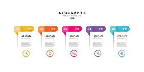 Fototapete - Modern template infographic with 5 step process and icons can be used for workflow, business information, presentation and data visualization