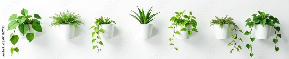 Textured white wall, trailing plants, hanging planters, white ...