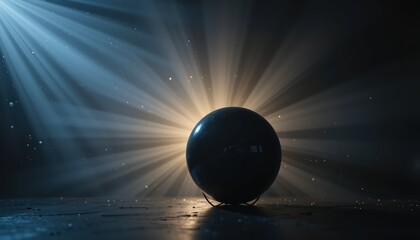 Poster - Mysterious sphere illuminating dark space cinematic light show abstract art studio environment dramatic viewpoint conceptual visual experience