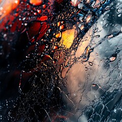 Poster - Abstract Dark and Light Liquid Texture with Red, Orange, and Blue Hues