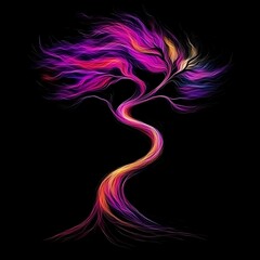 Poster - abstract glowing tree digital art pink, purple and orange branches on black
