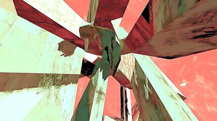Poster - Abstract Radial Design with Fragmented Shapes and Red Green Palette