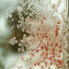 Poster - Intricate Red and Gray Dendritic Patterns on Translucent Green Background