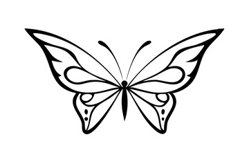 Aufkleber - Butterfly Illustration with Intricate Wing Design | Black and White Outline Graphic for Tattoos, Coloring Pages and Logo Elements