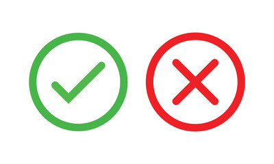 Poster - checkmark and x or confirm and deny line art color icon for apps and websites.vector illustration