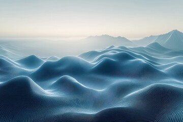 Poster - Abstract landscape of rolling hills under soft pastel light at dawn