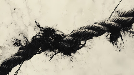 Wall Mural - frayed rope on the brink, a close-up view of a deteriorating rope under tension, highlighting its we