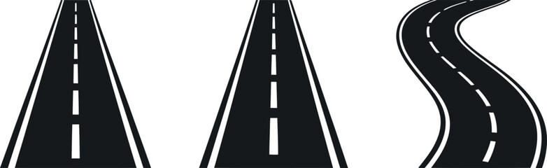 Poster - Straight Roads And Curvy Roads Vector Design Featuring Asphalt Pavement And White Lane Markings On A White Background