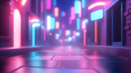 Poster - Abstract Cyberpunk Cityscape at Night with Neon Lights