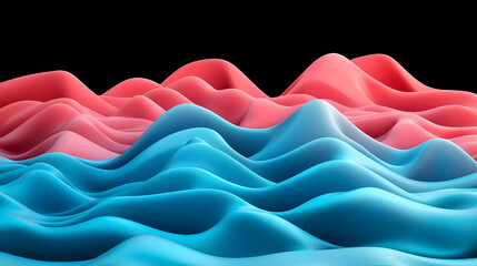 Fototapete - Abstract Digital Landscape with Flowing Blue and Pink Waves