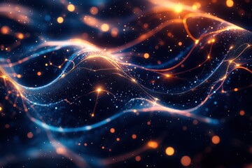 Poster - Colorful abstract waves of light and particles create a mesmerizing digital background