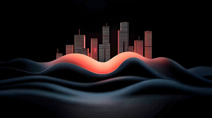 Aufkleber - Abstract Technological Cityscape with Neon Grid and Red Orange Glow