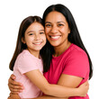 © Brenda - Mother and daughter smiling and hugging in pink t-shirts on Mother's Day