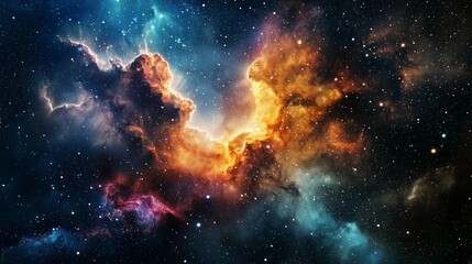 Wall Mural - a colorful galaxy with a yellow and orange cloud in the middle. the stars are scattered throughout t
