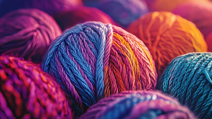 Wall Mural - colorful balls of yarn with knitted fabric in close-up view. time-spun threads. illustration