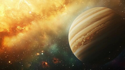 Wall Mural - a large planet is in the foreground of a colorful, starry sky. the planet is surrounded by a cloud o