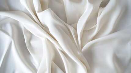 Poster - Minimal white satin drape with natural folds and highlights, abstract high-detail fabric background with soft shadows and modern clean aesthetic for elegant product display