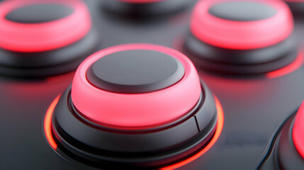 Poster - Close Up of Glowing Red and Grey Buttons on Futuristic Interface