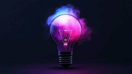 Poster - Vibrant Light Bulb with Abstract Smoke in Vivid Colors on a Dark Background