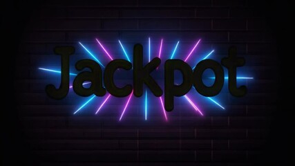 Poster - Neon Jackpot Sign Illuminated Against Dark Background with Colorful Rays Adding Excitement and Fun