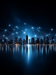 Poster - Smart City Network: Connected Urban Future - Symbolizing technological advancement, urban development, network connectivity, transformation, and global communication in a modern city