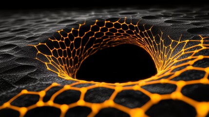 Leinwandbilder - Black and orange image of a hole in a black background. The hole is surrounded by a network of orange lines. The image has a mysterious and intriguing mood