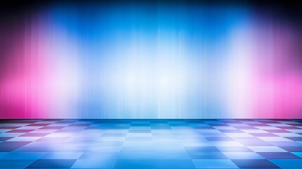Aufkleber - Blue and pink room with a checkered floor. The room is empty and has a blue and pink color scheme