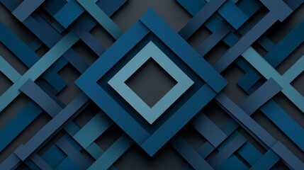 Poster - Blue and white abstract design with squares and triangles. The design is made up of many small squares and triangles that are arranged in a way that creates a sense of movement and depth