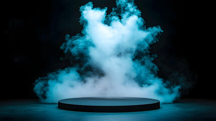 Poster - Dark Stage with Blue Spotlight and Smoke