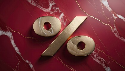 Poster - Golden Percent Symbol on Luxe Red Marble Background