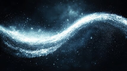 Poster - Blue and white wave of light with many stars in the background. The stars are scattered throughout the image, creating a sense of movement and energy. Scene is one of wonder and awe