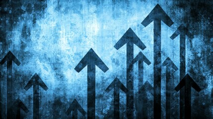 Poster - Blue background with many arrows pointing upwards. The arrows are all different sizes and are scattered throughout the image. Scene is one of growth and progress