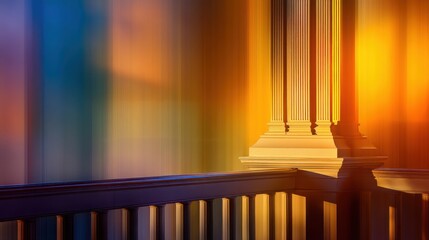 Poster - Abstract interplay of light and shadow on architectural columns in a vibrant, colorful setting