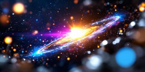 Poster - Bright star is surrounded by a colorful galaxy. The galaxy is full of bright colors and has a spiral shape. The image is a beautiful representation of the vastness and beauty of the universe