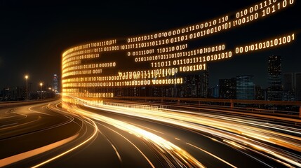 Poster - City street with a large number of lights that spell out a message. The lights are arranged in a way that they form a pattern, and the message is not clear. Scene is mysterious and intriguing