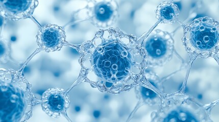 Poster - Close up of a blue cell with a lot of holes in it. The cell is surrounded by other blue cells