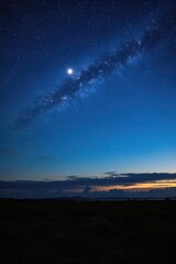 Wall Mural - starry sky with a bright moon and a bright star in the middle