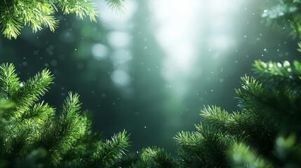 Fototapete - Close up of a forest with a bright green background. The trees are full and lush, and the sunlight is shining through the leaves, creating a peaceful and serene atmosphere