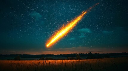 Wall Mural - A bright orange meteor streaks across the night sky