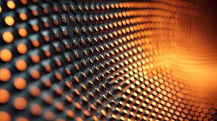 Poster - Close up of a pattern of dots in orange. The dots are small and close together, creating a sense of depth and texture. The orange color of the dots adds a warm and vibrant feeling to the image