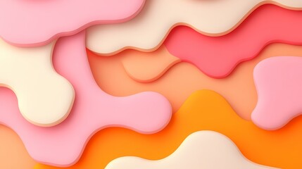 Poster - Colorful abstract painting with pink and orange swirls. The painting has a playful and whimsical mood, with the bright colors and the way they are layered on top of each other
