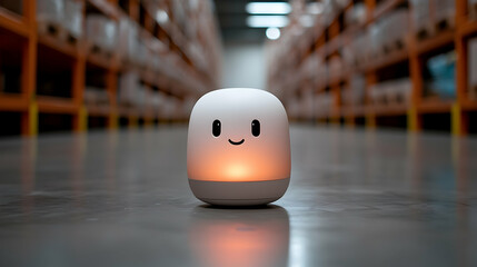 Poster - Friendly White Robot in a Warehouse