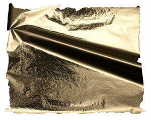 Poster - Gold metallic foil texture with a crumpled, folded surface. Luxury, shiny material with a reflective gloss and dramatic shadows. Premium, torn edges with a rich, deluxe gleam. Stylish design, bright.