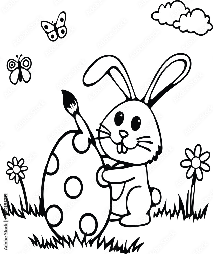 Bunny painting Easter egg and some flowers, Coloring for Kids and HP ...