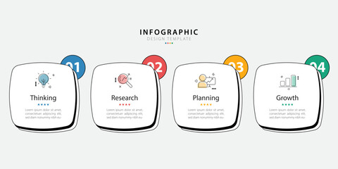 Poster - Business infographic template. 4 Step timeline journey. Process diagram, 4 options on white background, Infograph elements vector illustration.